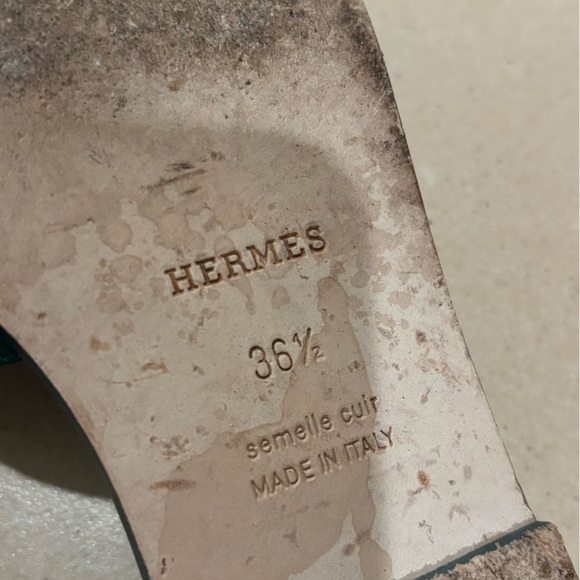 HERMES ORAN “H” flat sandal in Vert Oyat pebbled leather Size 36 1/2 EU, EUC - Picture 8 of 15
